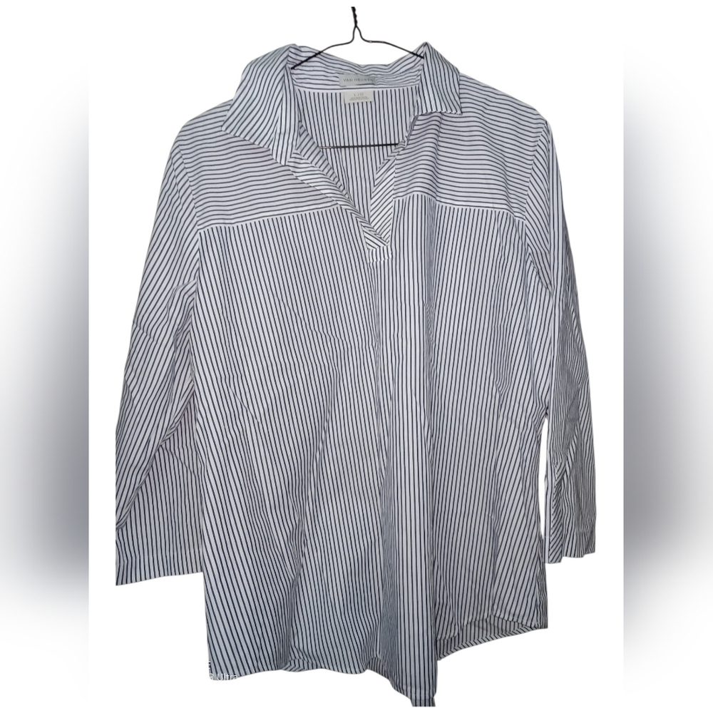 Van Heusen White And blue stripes Collared V Neck